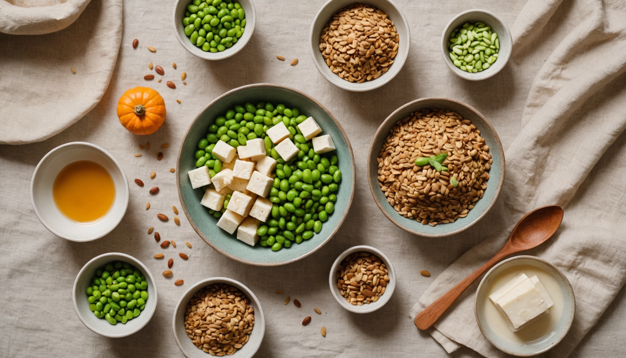 Tofu, semillas de linaza, edamame, pepitas de calabaza y kéfir, alimentos para apoyar los sofocos de la menopausia